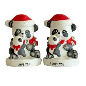 Vintage Russ Santa Mini Panda With Baby I Love You Set Of 2 Porcelain Figurines